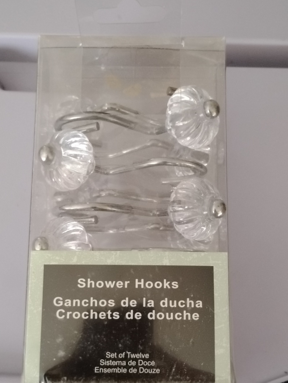 Clear Acrylic Flower Shower Hooks with Silver Accents - Pack of 12